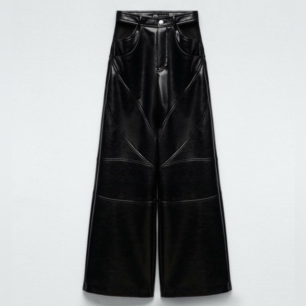Black Wide-Leg Leather Pants